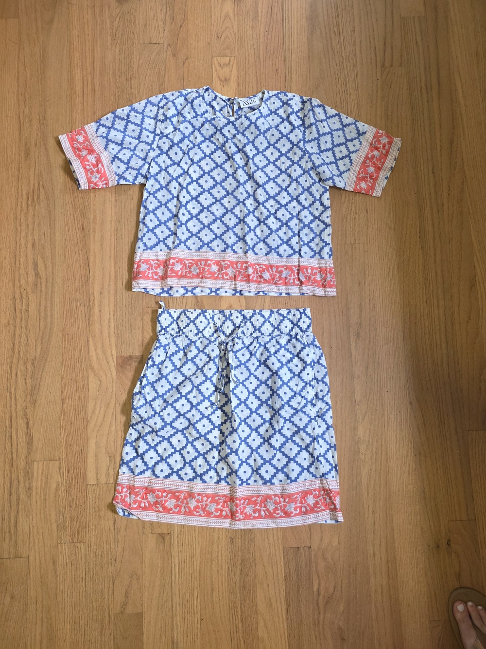 SZ Blockprint Blue & Coral Patterned Set
